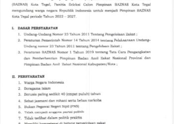 Pendaftaran Calon Pimpinan Badan Amil Zakat (BAZNAS) Kota Tegal Tahun 2022